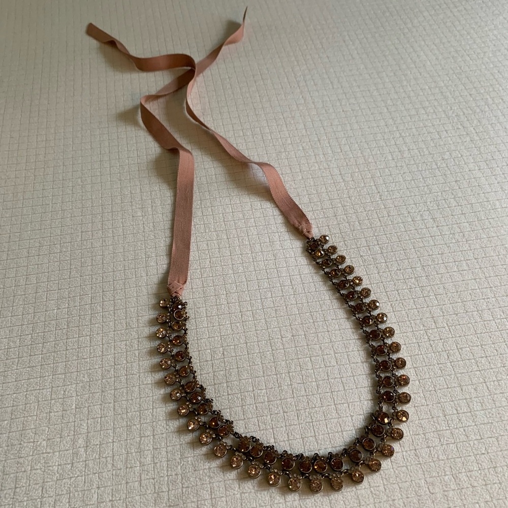 J.Crew copper & bronze bejeweled ribbon necklace